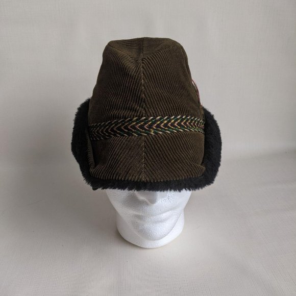 Corduroy & Faux Fur Winter Hat/Cap Head Hugger - Picture 5 of 11